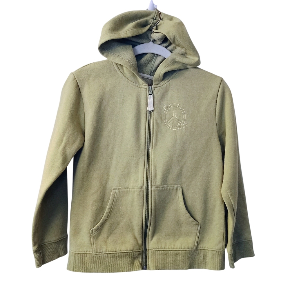Girl's Cat & Jack Green Peace Symbol Full Zip Hooded Sweatshirt Size L 10/12